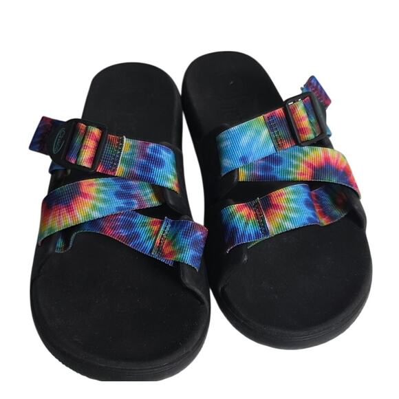 Women's 9 Chaco Chillos Slide Sandals Rainbow tie-dye Loungewear Casual Boho - Picture 2 of 8